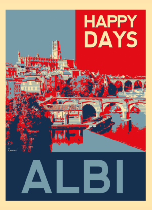 ALBI style affiche vintage bicolore, La cathédrale Sainte-Cécile