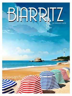 BIARRITZ style illustration vintage, la grande plage-c