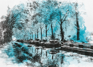 CANAL DU MIDI style dessin traditionnel