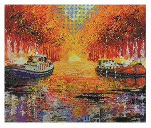 CANAL DU MIDI, style peinture street art, reflets d’automne