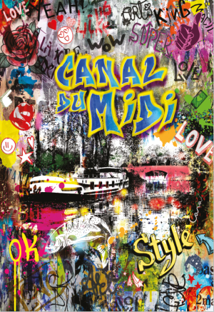 CANAL DU MIDI, style street art, péniche et pont