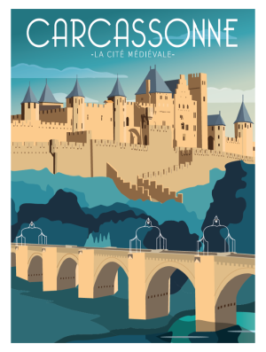 CARCASSONNE style néo vintage, la cité médiévale, le Pont Vieux