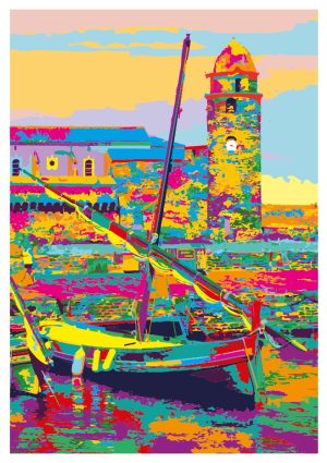 COLLIOURE style Pop art, Église Notre-Dame-des-Anges et Barque