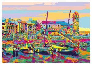 COLLIOURE style Pop art, Église Notre-Dame-des-Anges et Barque Paysage