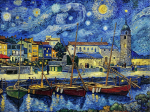COLLIOURE style Van Gogh, Église Notre-Dame-des-Anges et les barques catalanes
