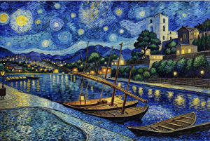COLLIOURE style Van Gogh, le château Royal et les barques catalanes