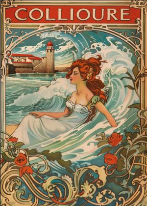 COLLIOURE style art nouveau, Église Notre-Dame-des-Anges et les barques catalanes 2