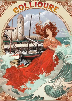 COLLIOURE style art nouveau, Église Notre-Dame-des-Anges et les barques catalanes