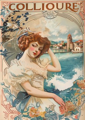 COLLIOURE style art nouveau, le château royal et les barques catalanes 2