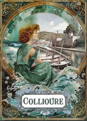 COLLIOURE style art nouveau, le château royal et les barques catalanes