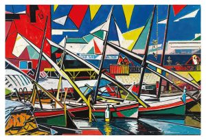 COLLIOURE style cubisme, Église Notre-Dame-des-Anges et les barques catalanes 2