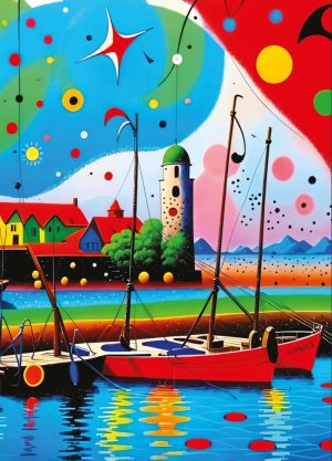 COLLIOURE style surréalisme, Église Notre-Dame-des-Anges et les barques catalanes 3