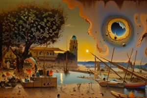 COLLIOURE style surréalisme, Église Notre-Dame-des-Anges et les barques catalanes 2