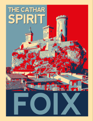 FOIX style affiche vintage bicolore, le château cathare