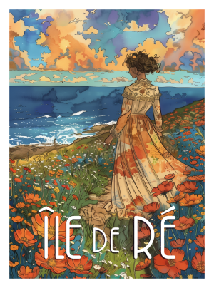 ILE DE RE style aquarelle, sentier plage