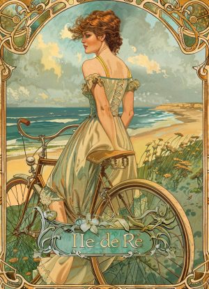 ILE DE RE style art nouveau, sentier plage bicyclette