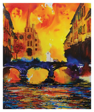 MIREPOIX style peinture,Cathedrale-Consul-Pont-Bleu-Orange
