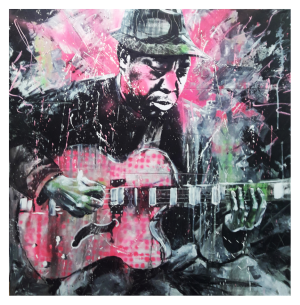 MUSIC style peinture, guitariste blues and pink