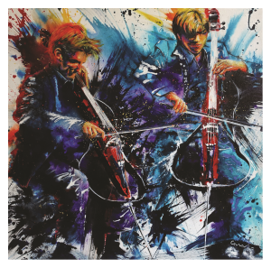 MUSIC style peinture, violoncellistes, Dos-cellos