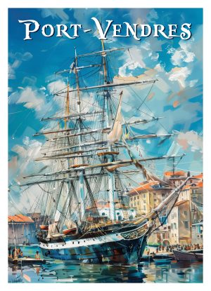 PORT VENDRES, style peinture, le port et le voilier