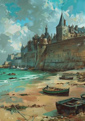 SAINT-MALO, style peinture, mur et barques 2