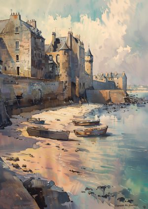 SAINT-MALO, style peinture, mur et barques