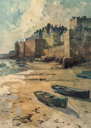 SAINT-MALO, style peinture, mur et ville