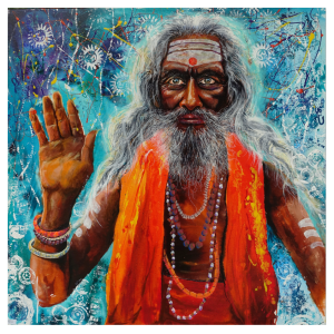 SPIRITUEL, style peinture, Sadhu à Varanasi