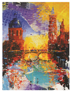 TOULOUSE style peinture street art, Dôme de la Grave et pont Saint-Pierre 2