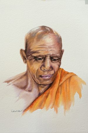 CAMBODGE, style peinture, Bonze portrait