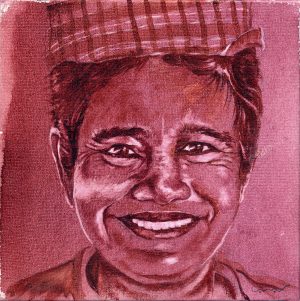 CAMBODGE, style peinture, Potiere portrait monochrome