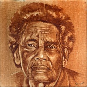 CAMBODGE, style peinture, Vanniere portrait monochrome