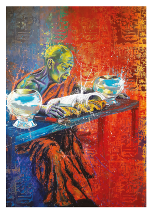 CAMBODGE, style peinture, le Bonze lecteur