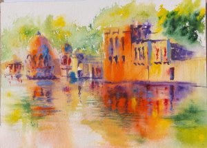 INDE, style peinture, Jaisalmer lac