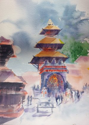 NEPAL, style peinture, Katmandou Durbar Square