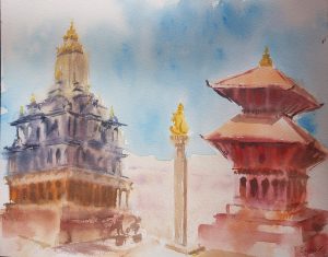 NEPAL, style peinture, Patan, Durbar Square