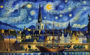 SAINT-MALO, styles Van Gogh, Bateau et rempart
