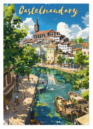 Castelnaudary, style manga, église et canal
