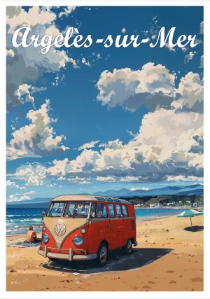 ARGELES SUR MER style neo vintage, van sur plage