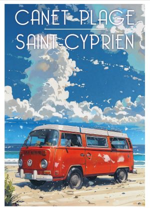 CANET style manga, Plage de Canet et Saint-Cyprien avec van