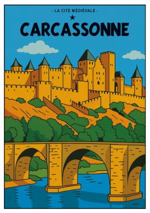 CARCASSONNE, style BD, la cité et le pont