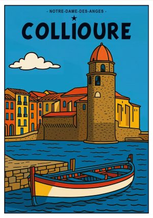 COLLIOURE, style BD, église et barque 2