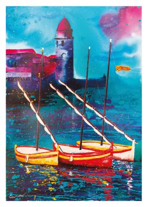 COLLIOURE, style peinture, barques catalanes